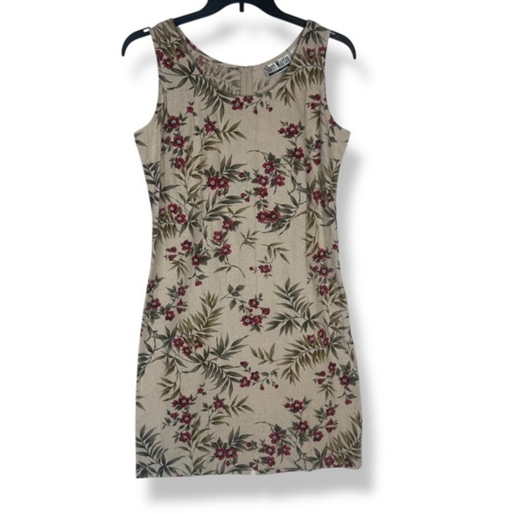 Vintage 90s Sheri Martin Dress Linen Blend Dress Womens Size 10 Floral‎ Demure